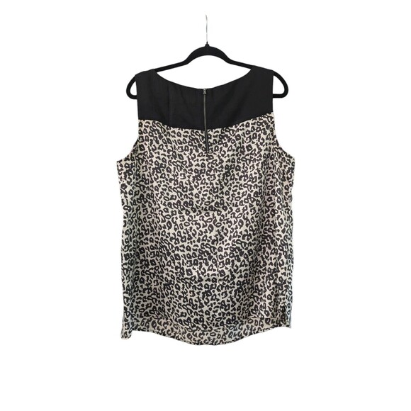 ANN TAYLOR LOFT WOMEN BACK AND CREAM CHEETAH LEOPARD PRINT TOP BLOUSE SIZE XL - Picture 2 of 3